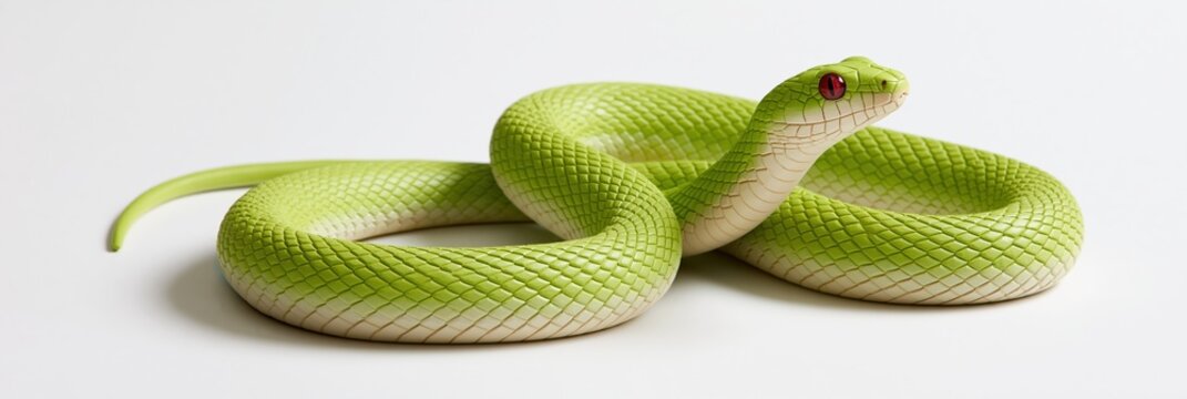 Green snake coiled on white background