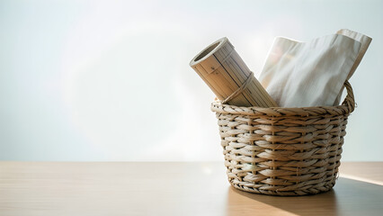 Obraz premium Seagrass Basket with Bamboo Mat