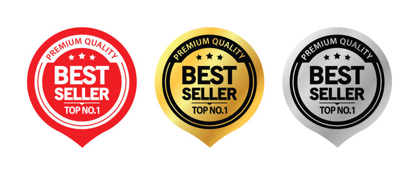 Top number one best seller vector label in red gold and silver color. suitable for icon, logo, sticker, seal, badge, emblem, stamp, etc.