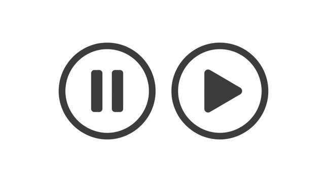 Minimalist dark grey pause and play navigation icons set against a clean light grey background