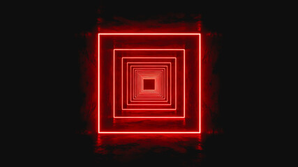 Fototapeta premium Neon Concentric Square Tunnel on Dark Moody Background