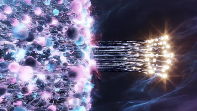 Abstract molecular network with glowing spheres and interconnected nodes