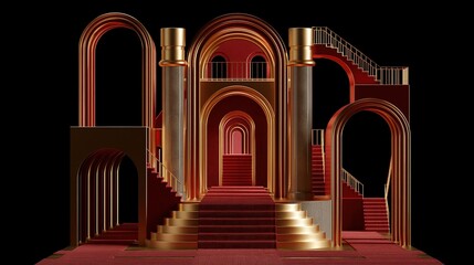 Obraz premium Luxurious gold and red architectural staircase design