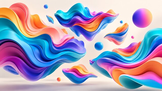 Colorful Abstract Wave Design With Vibrant Gradient Shapes Floating Artwork
