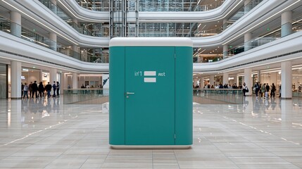 Obraz premium Modern teal bathroom cabin in spacious shopping mall