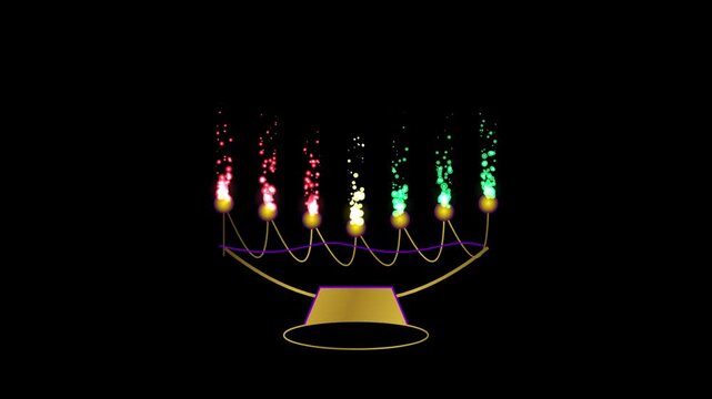 Golden Kwanzaa Kinara with Red Green and White Magical Flames, African American Holiday Loop