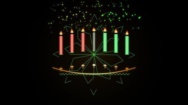 Kwanzaa Kinara Seven Candles Glowing Loop, African American Holiday Celebration Background