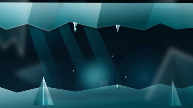 Animated frozen cavern scene with falling water drops and glowing crystal pillars