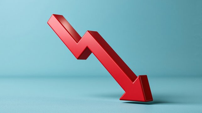 Red arrow pointing down on blue surface