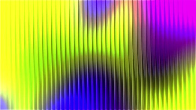 Abstract ribbed glass gradient motion background with neon yellow green purple glow and vertical lines, seamless loop for futuristic tech overlays and posters