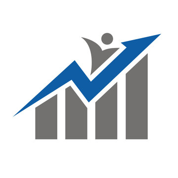 A person on a grow up graph for illustration success logo.