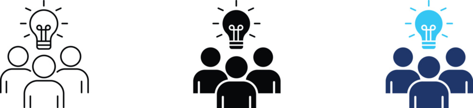 Brainstorming icon representing team innovation, group idea generation, collective intelligence and business strategy. Symbol of creative thinking, team solution, shared knowledge