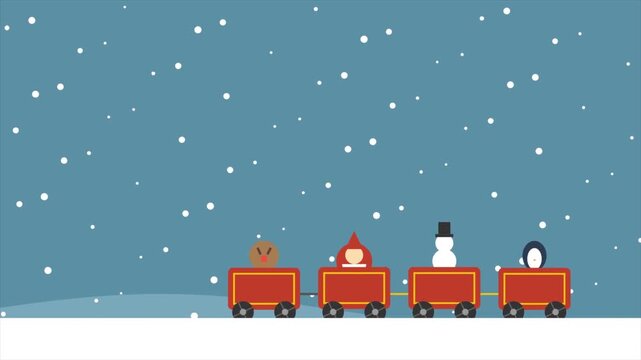 Christmas Train Animation with Santa Claus, Snowman and Reindeer in Snowy Landscape