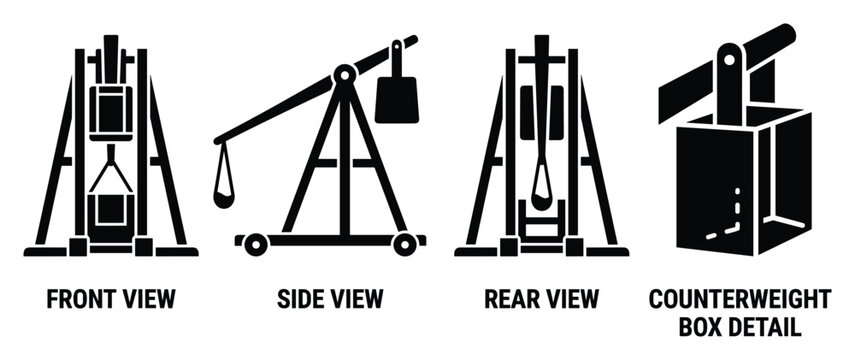 Industrial crane with counterweight box detail for lifting heavy loads safely.