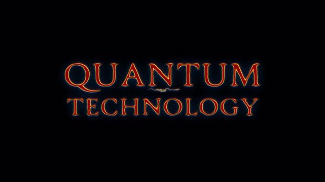 Quantum Technology glow red spark Lightning glitch text animation on black abstract background. Includes isolated alpha channel for transparent compositing exported in Apple ProRes 4444