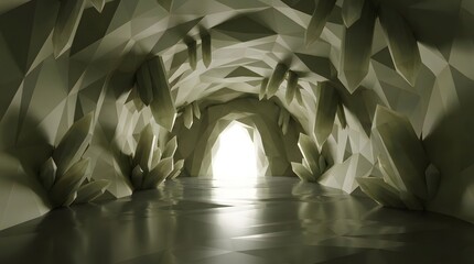 Fototapeta premium Polygonal cave interior with illuminated entrance a 3d rendering