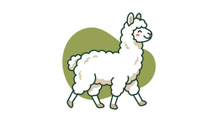 Fototapeta premium Cute white llama cartoon walking on green background.