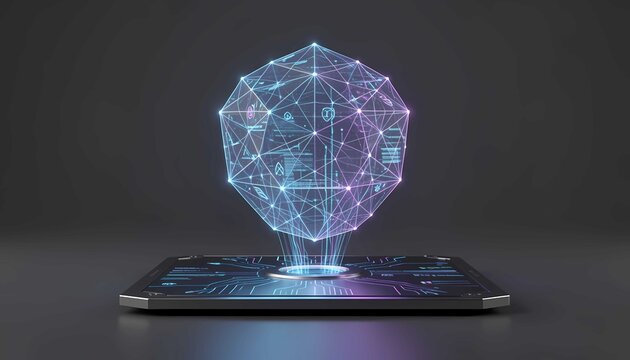 Advanced cybersecurity concept featuring holographic quantum shield