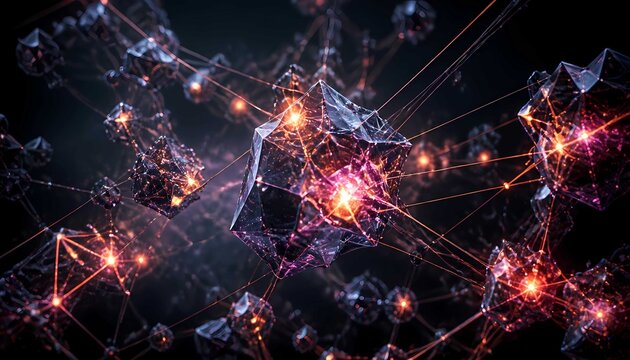 Abstract crystal network with vibrant futuristic data illumination