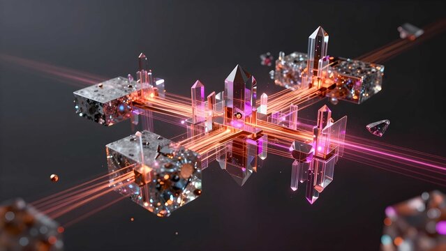 Geometric technology field featuring luminous digital energy structures