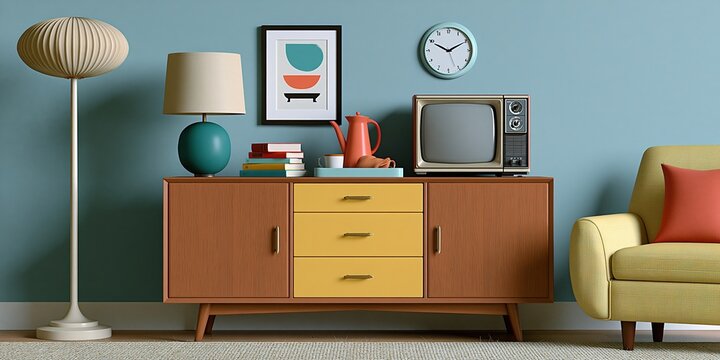 Vintage retro furniture and decor in mid-century modern