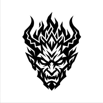 A ferocious demonic mask with sharp horns and fiery accents, conveying a sense of power and danger