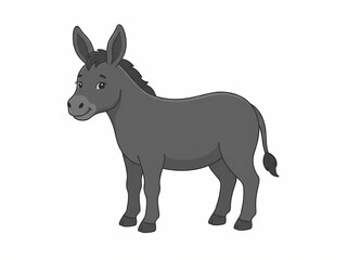 Fototapeta premium A cute cartoon donkey illustration standing on a plain white background.