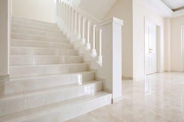 Obraz premium Bright elegant staircase with white marble steps and