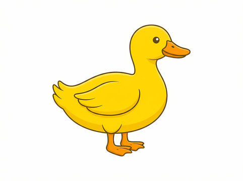 A cute cartoon yellow duckling standing on a white background.