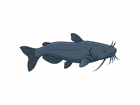 A detailed digital illustration of a dark blue catfish swimming.