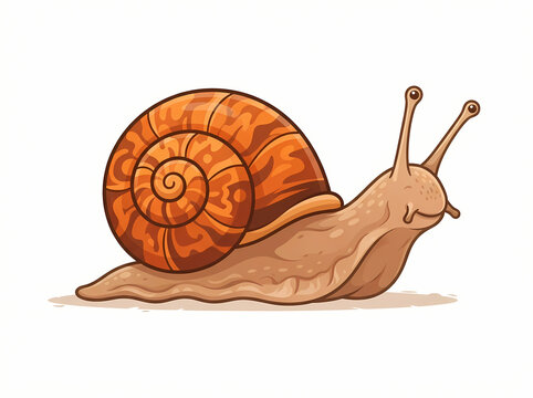 A detailed illustration of a brown garden snail with a spiral shell.