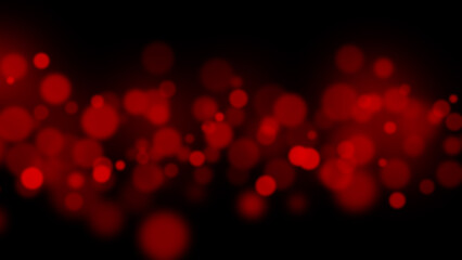 Red bokeh lights on black background. Dark abstract background featuring soft glowing crimson circles. Blurred particles and defocussed light points for design texture. Perfect festive overlay © Bullah