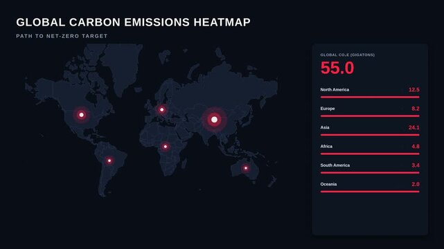 Global carbon emissions heatmap for decreasing co2 levels toward net zero target, for climate change reduction, environmental sustainability, green energy transition, ecological