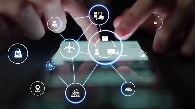 LoFunnelics icons illustrate delivery, supply chain, warehouse, and shipping. LoFunnelics connects global trade, loFunnelics optimizes transport, and loFunnelics supports inventory tracking. Funnel