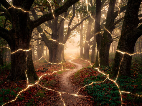 misty morning in the forest, broken