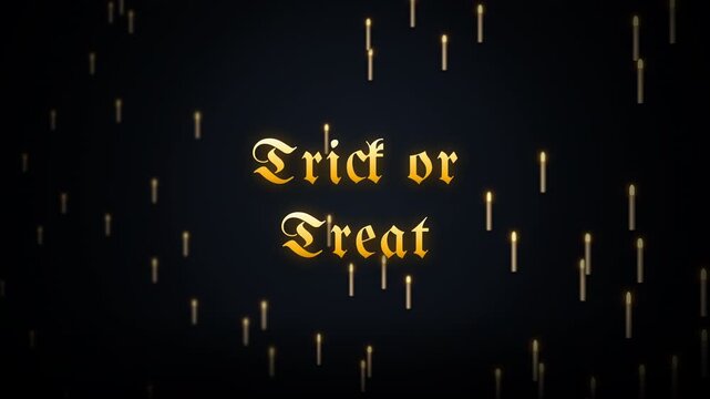 Trick or Treat golden text animation with glowing falling lights on dark background