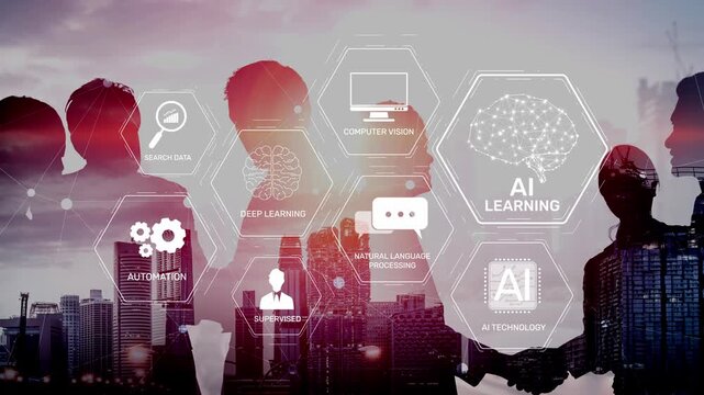 AI learning system involves deep learning, supervised machine learning, and natural language processing. AI learning diagram shows how AI advances learn in automation and data processing. Muxer