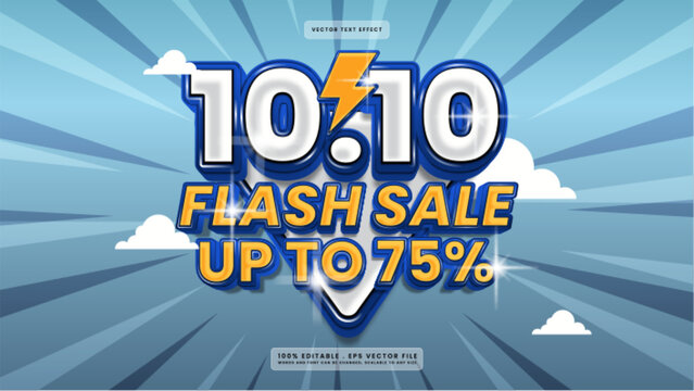 10.10 Flash Sale Promotion Poster Design with Blue Comic Book Style Background and Editable 3D Text Effect