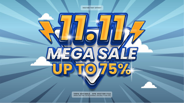 11.11 Mega Sale Promotional Banner with 3D Typography and Lightning Bolt Icons