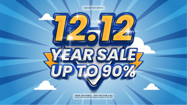 12.12 Year End Sale Promotional Graphic Design with Bold 3D Text and Blue Background
