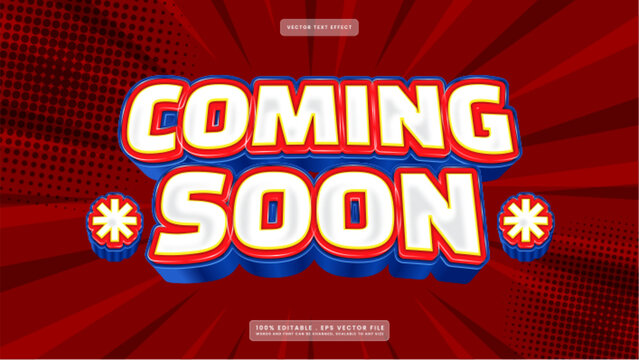 Coming Soon 3D Text Effect with Red Comic Book Background