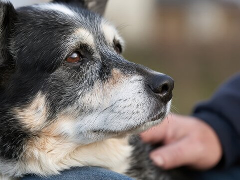 Close up portrait of senior dog resting on