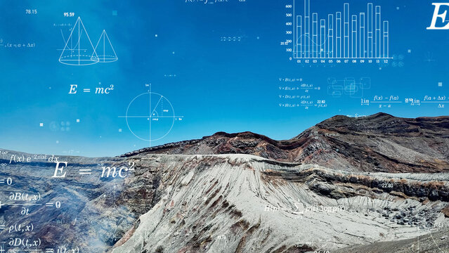 火山の火口の風景と科学テクノロジー