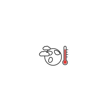 Global warming icon with rising thermometer and heating earth globe