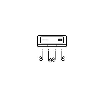 Wall air conditioner icon with cool airflow streams and ventilation