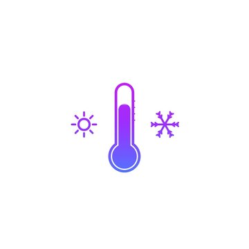 Dual climate thermometer icon with sun heat and snowflake cold gauge
