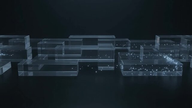 Digital data particles moving through glass blocks