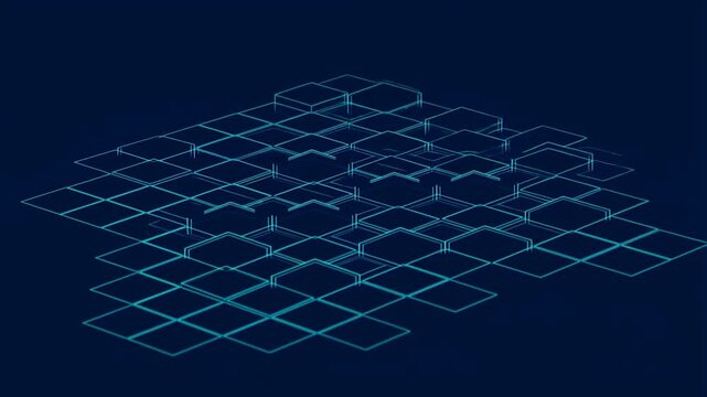 Abstract geometric blue cube grid growth motion background
