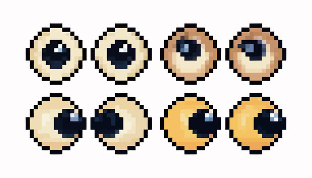 Pixel Art Eye Ball Character Set for Video Game Design