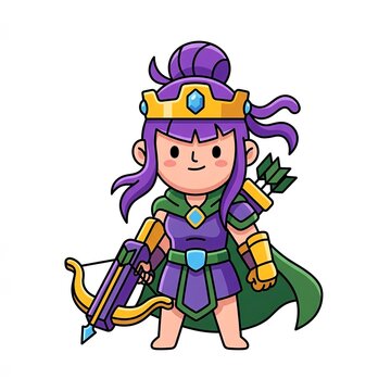 Playful Archer Queen CoC Character Flat Vector Illustration on White Background